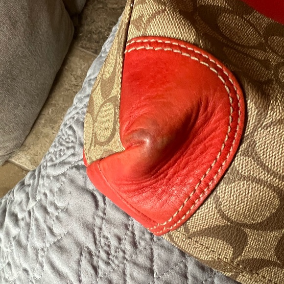 Coach Signature Monogram Orange and Tan Patent Leather Tote Shoulder Bag Y2K - Picture 2 of 13